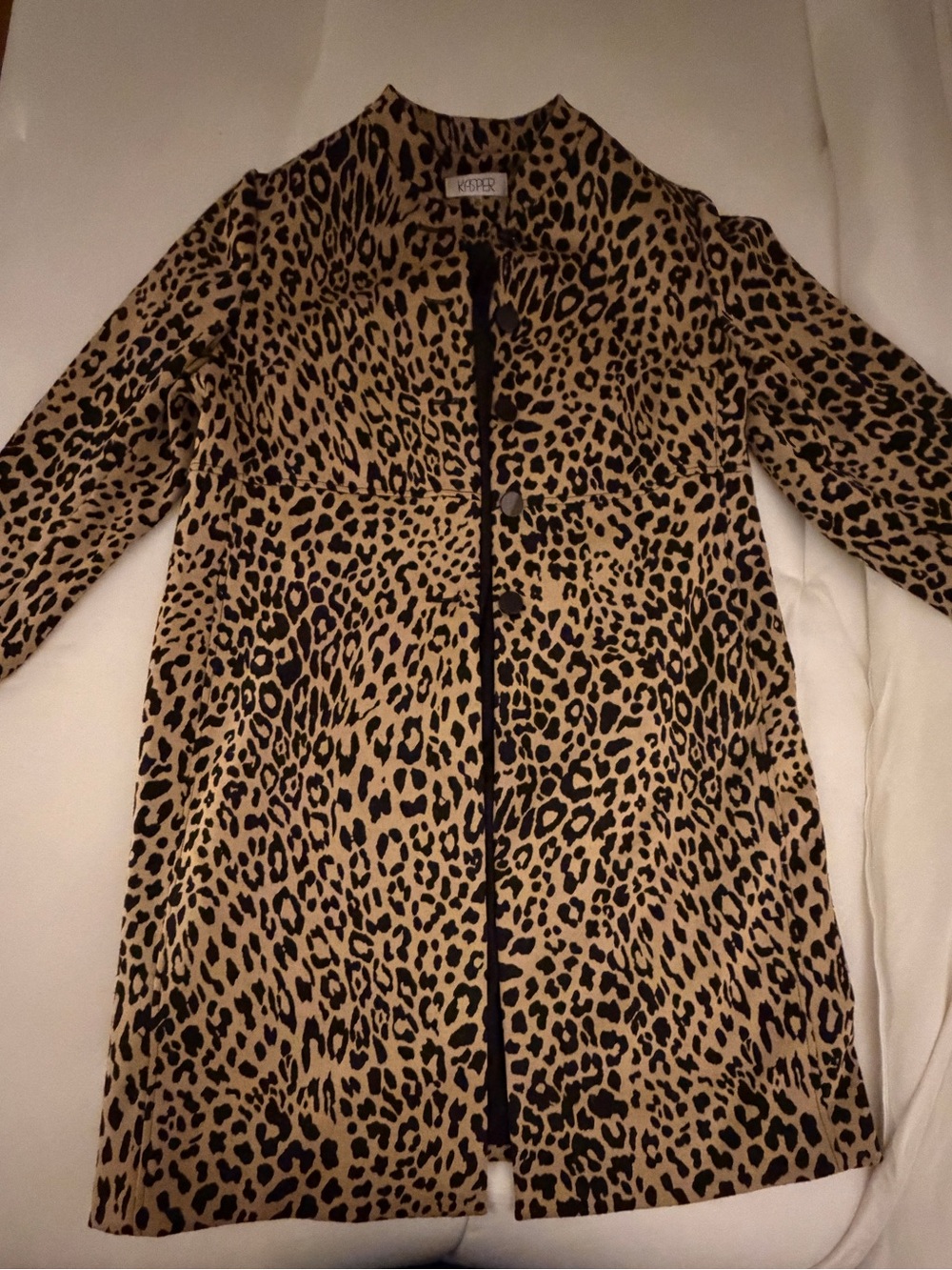 Kasper Leopard Print Longline Trench Coat in Tan and Black